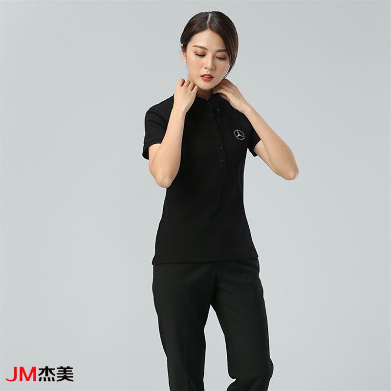 定制奔驰4S店黑色夏季工作服短袖T恤女款舒适透气 POLO衫员工服装