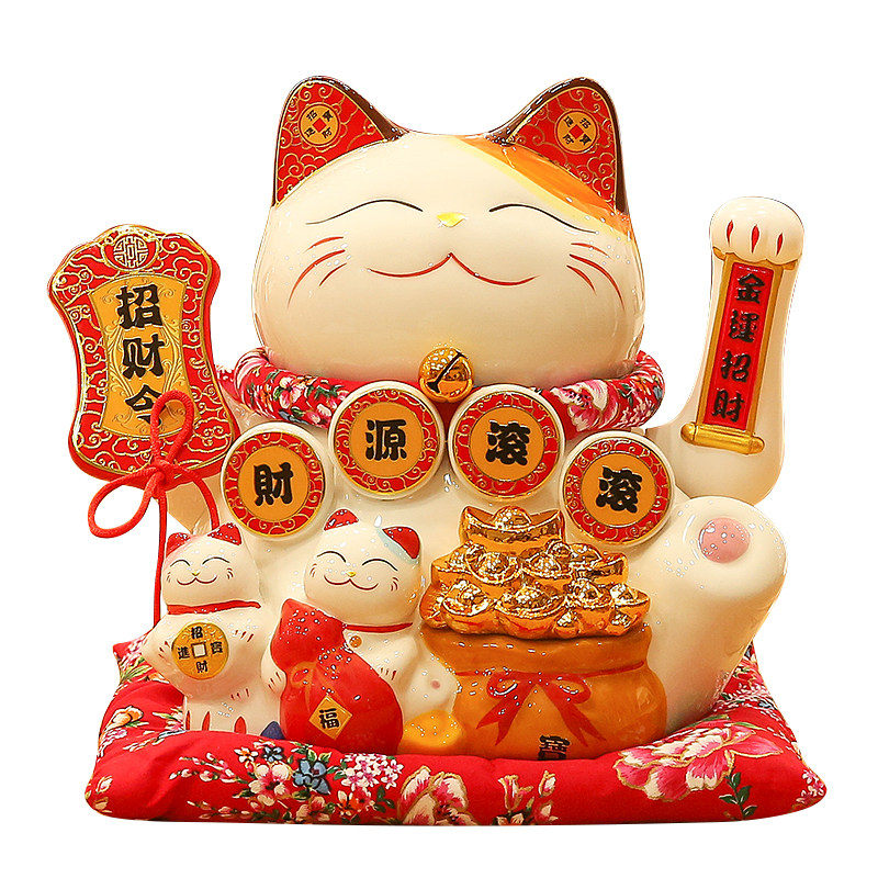 摇手招财猫摆件大号家居客厅装饰店铺开业贺礼收银柜台自动招手招