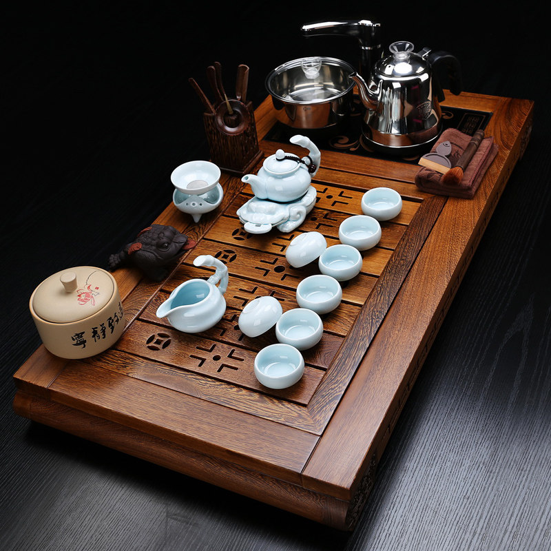 鸡翅实木茶具套装家用客厅整套四合一功夫茶海中式茶台全自动茶盘