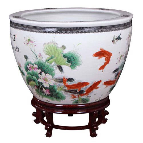 景德镇陶瓷鱼缸乌龟缸盆大号青花养金鱼缸睡碗莲盆书画荷花缸风水