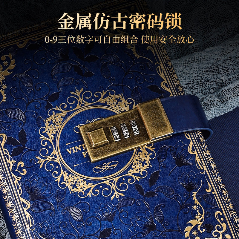 密码笔记本文艺复古风日记本带锁新款密码锁手账本男生记事本女孩图片