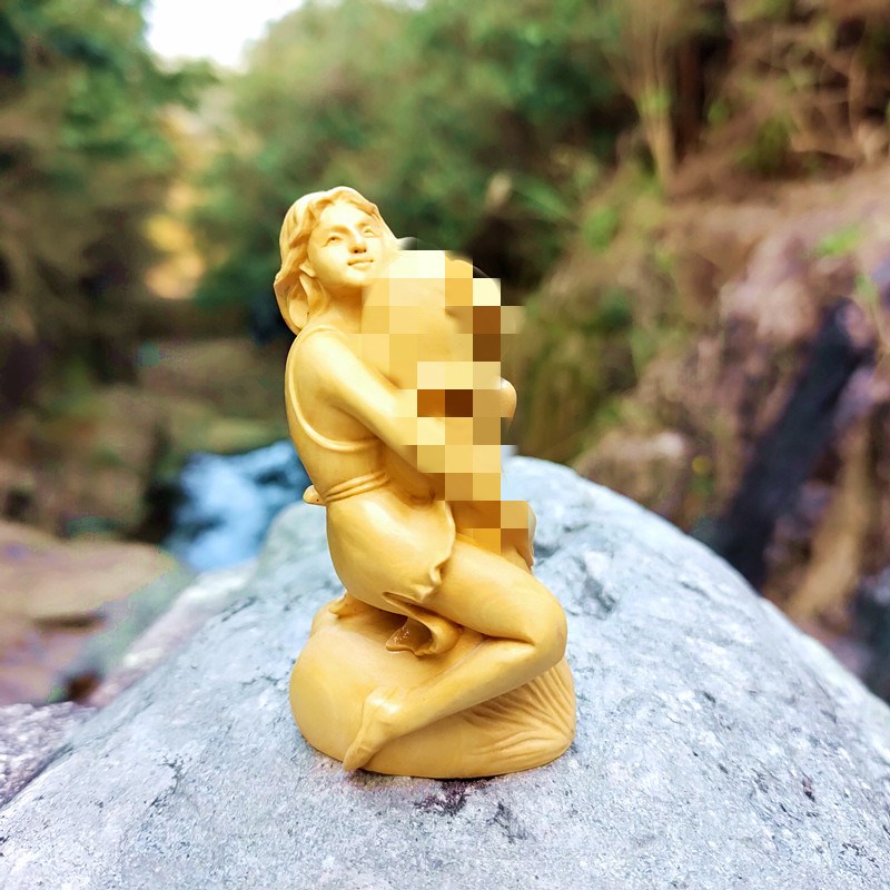 美女摆件新奇特工艺品艺术中式手工雕刻文玩男女生命之根黄杨木雕