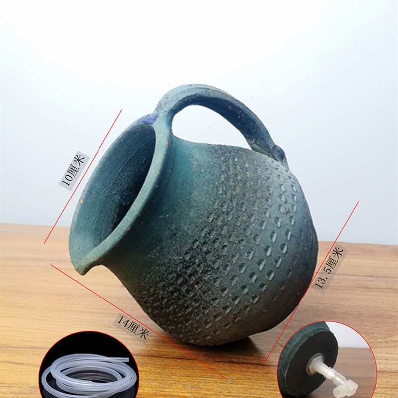 古法养鱼流水器鱼缸陶罐造景增氧过滤三合一净水循环泵瀑布式摆件