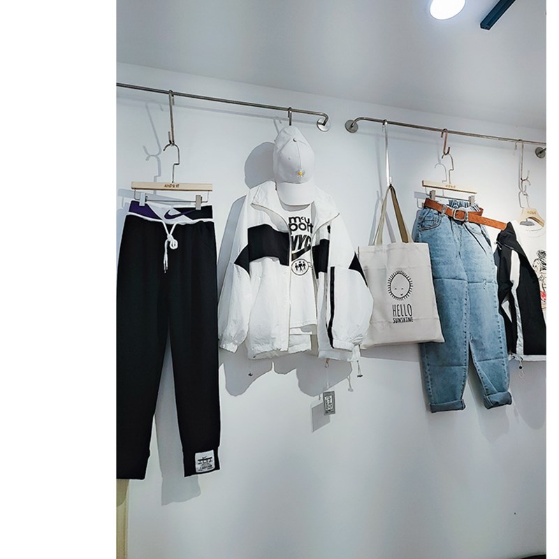服装展示架上墙式网红挂衣架女装店壁挂上墙架不锈钢拉丝银色正挂