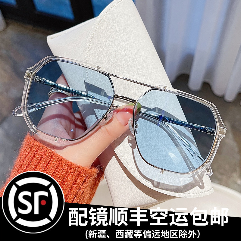 感光变色近视眼镜男潮痞帅防蓝光防辐射大框平光镜女款护眼无度数