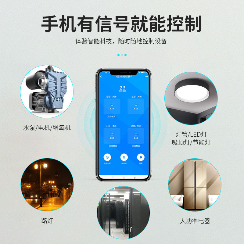 4G远程手机云智能220v380v遥控电机开关水泵灯电源定时无线控制器