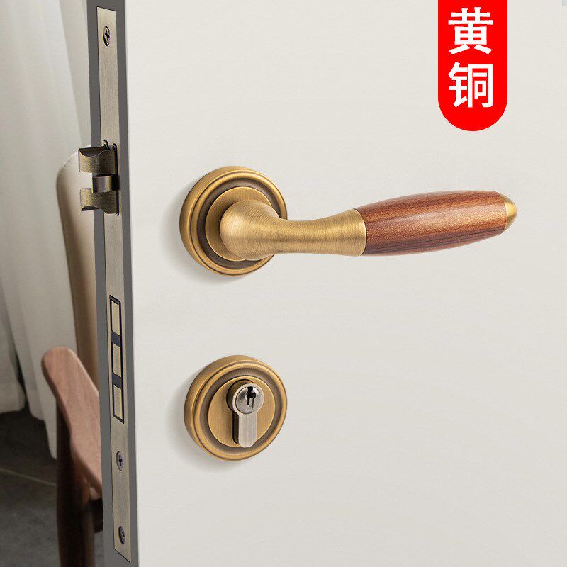 门锁卧室室内简约金色水晶把手静音分体锁木门执手锁黄铜锻造门锁