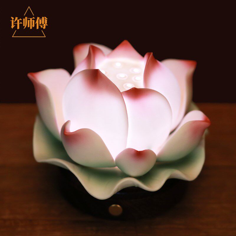 许师傅LED灯长明灯陶瓷莲花灯充电家用佛前供佛观音菩萨摆件供灯