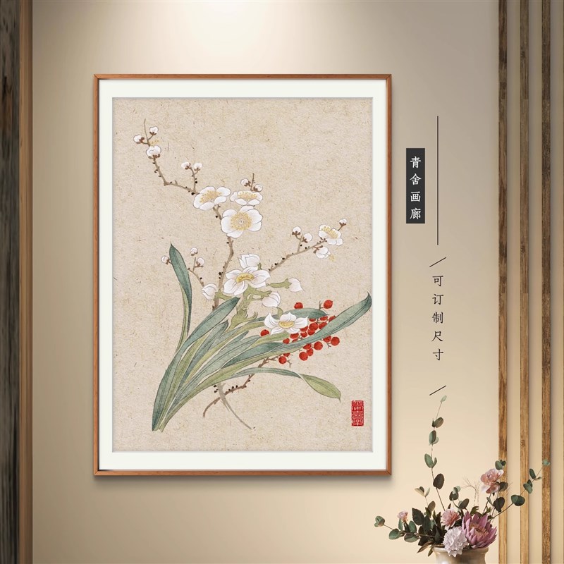 纯手绘定制国画工笔水墨花鸟装饰挂画客厅装饰画来图定制