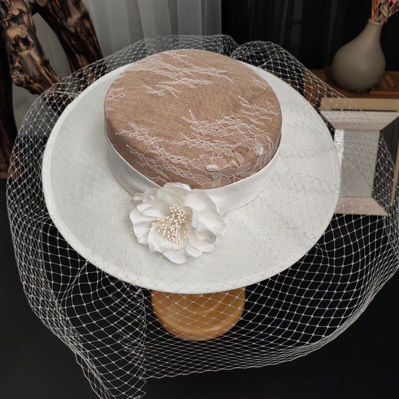 赫本风新娘复古礼帽网纱花朵帽子发饰婚纱照礼服配饰品影楼拍照饰
