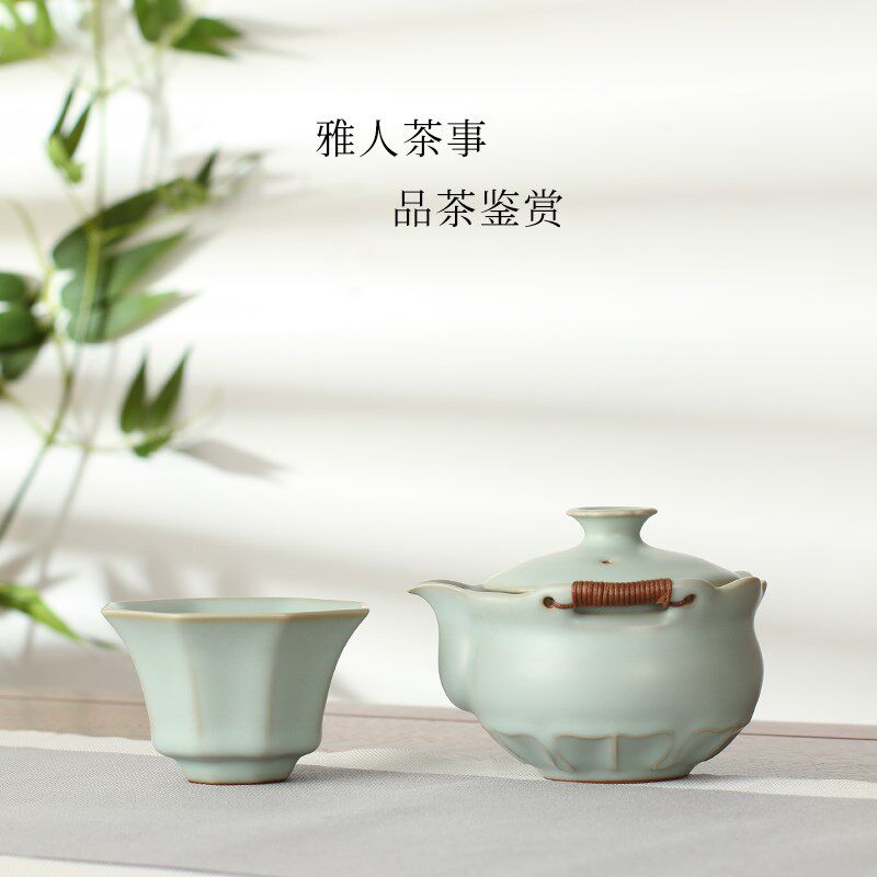 主人杯单杯天青粉青开片汝窑八方杯陶瓷茶杯个人杯中式功夫茶具