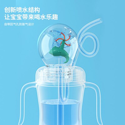 儿童水杯牛奶杯带刻度鲸鱼喷水杯子大宝宝喝水喷泉幼儿学饮杯家用