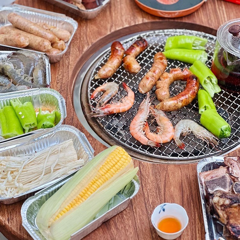 老榆木冬天围炉煮茶桌庭院炭烤火炉家用阳台烧烤桌椅套装小圆桌子
