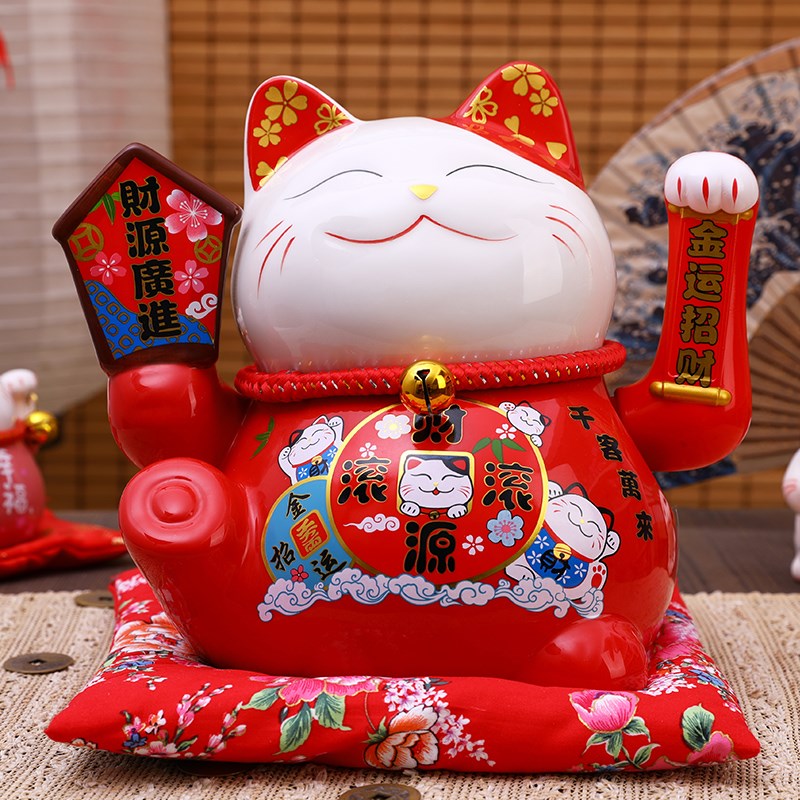 招财猫摆件摇手开业店铺礼品红色喜庆家居客厅装饰自动招手发财猫