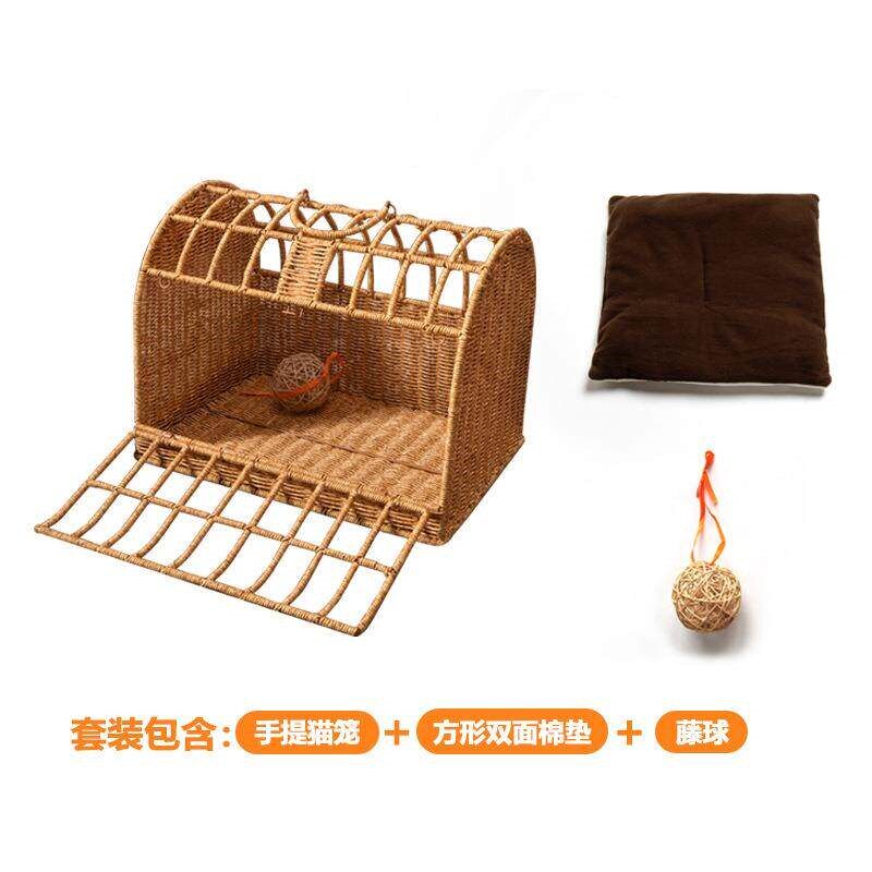 手工藤编宠物出行包手提猫窝车载狗窝宠物航空箱可水洗封闭宠物窝