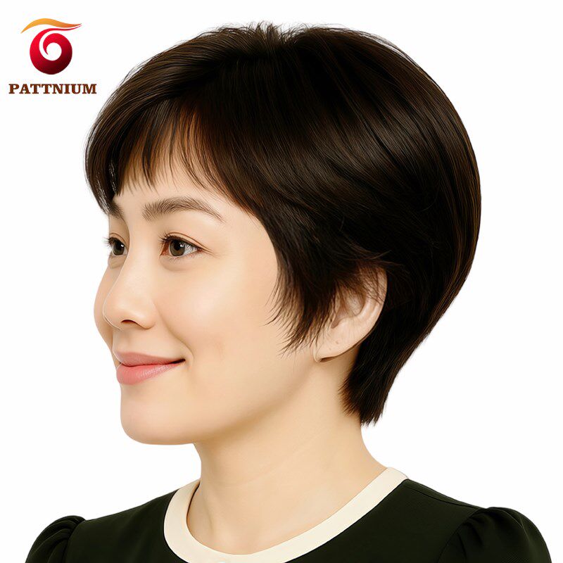 妈妈假发中老年假发女款真人发丝全手织逼真女士真发假发短发头套