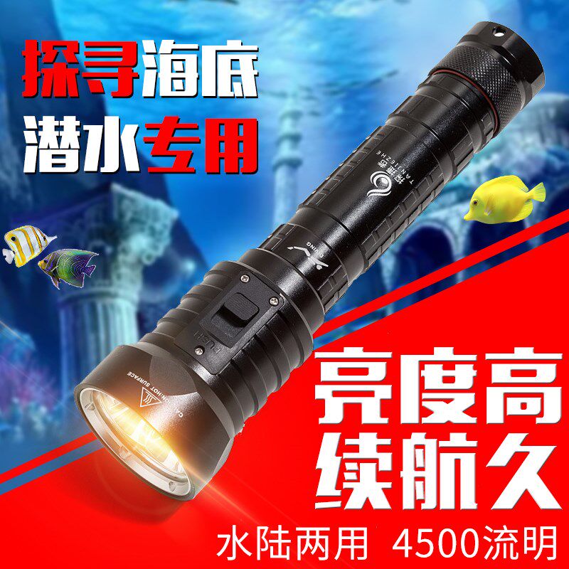 4灯泡L2专业潜水手电筒强光26650充电超亮水下打鱼照明灯防水磁控
