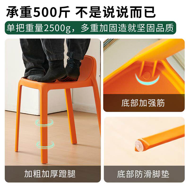 家用结实耐用塑料凳子加厚轻奢高级椅子可叠放待客备用餐桌高板凳
