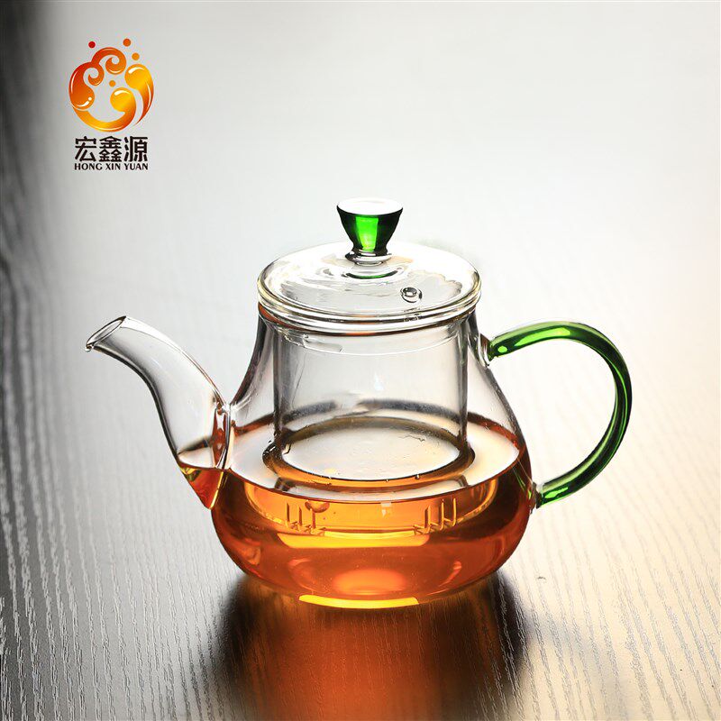 宏鑫源优质高硼硅加厚耐热手工玻璃过滤茶壶易清洗H510木珠彩色