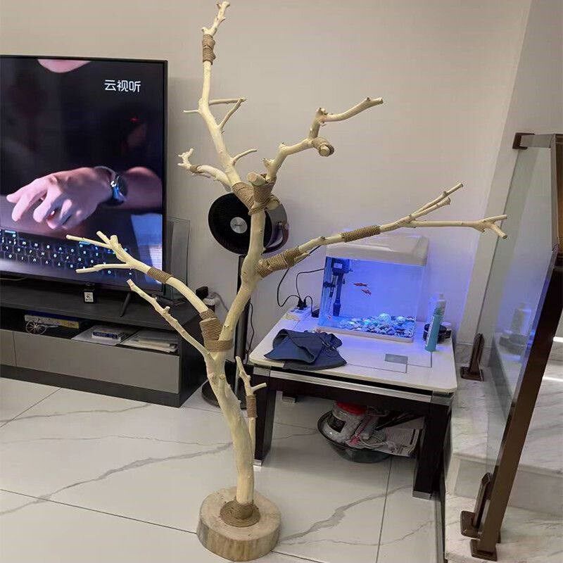 鸟站架天然树枝树杆鹦鹉站架树干原木站杆树杈秋千鸟笼实木灯架