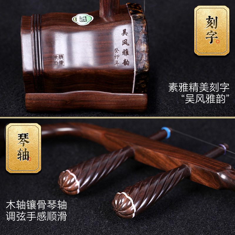 苏州红木二胡黑酸枝大皮二胡琴苏州大音量专业演奏二胡乐器