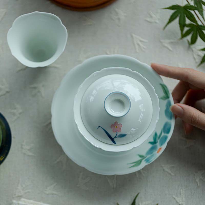 蓝花叙景德镇釉下彩纯手绘小盖碗单人泡茶碗迷你小巧小清新茶具
