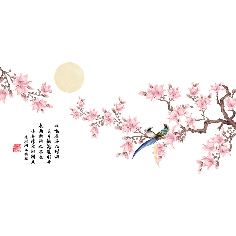 桃花墙贴画中国风客厅背景墙壁贴纸房间装饰温馨卧室床头壁纸自粘