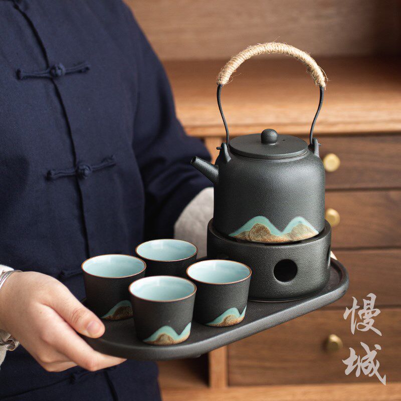 慢城 风雅青山茶壶温茶器套装陶瓷办公室会客功夫茶具高档礼盒装