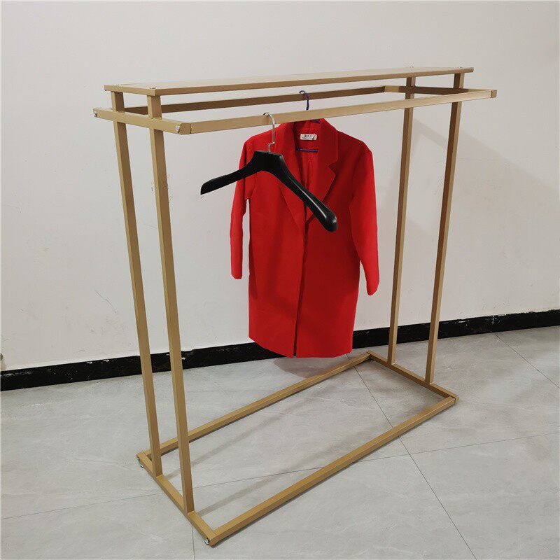 简约铁艺落地式展示架挂衣架双杠服装架子可升降男女中岛服装货架