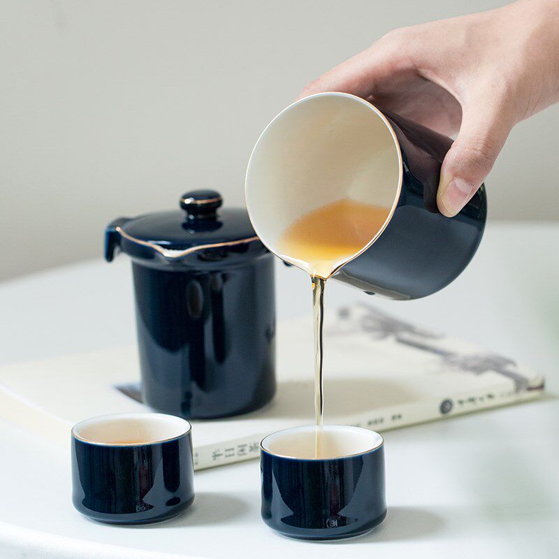恒越陶瓷旅行茶具套装便携随身茶壶简约品茗布袋礼盒支持LOGO定制