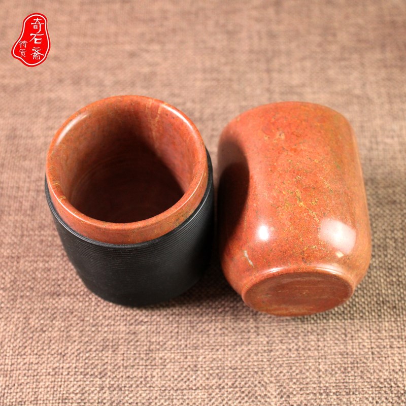 泗水红砭石水杯改善水质酸碱度保健杯砭石茶杯净化水质砭石养生杯