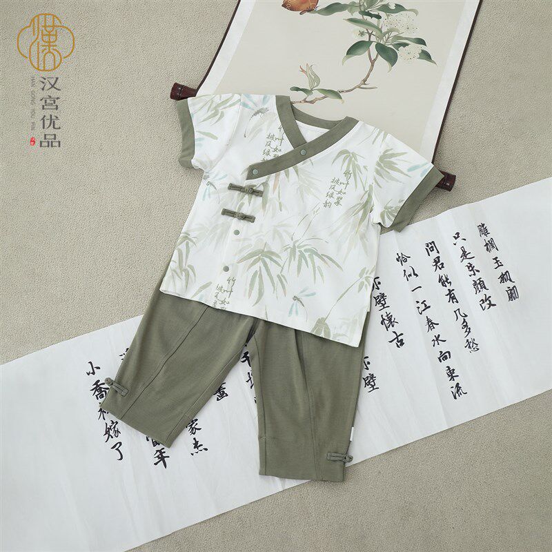 宝宝短袖套装夏季薄款儿童两件套中国风分体衣服婴儿夏装男童汉服