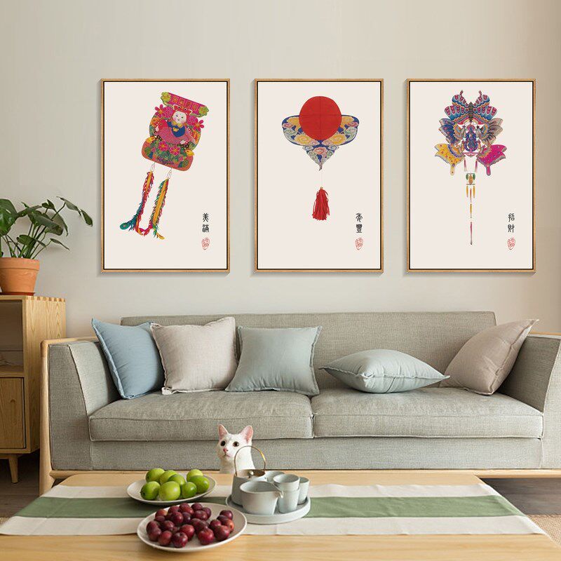 风筝装饰画新中式客厅背景墙壁画餐厅酒店民宿挂画纸鸢传统文化画