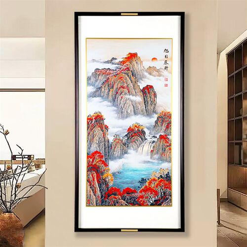 日照金山铜雕画入户玄关装饰画新中式高级感靠山图挂画2025年新款