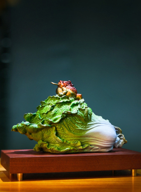 《缠抱百财》金蟾白菜铜摆件手工艺品家居客厅电视柜博古架装饰品