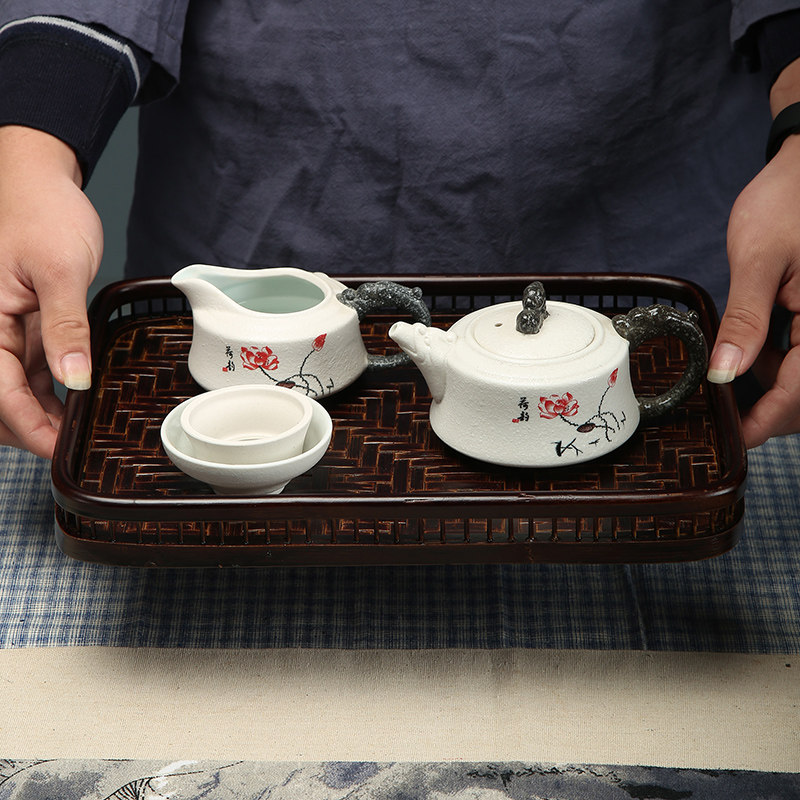 手工竹编大漆竹托盘茶具收纳盘端茶盘酒店民宿毛巾托家用托盘果盘