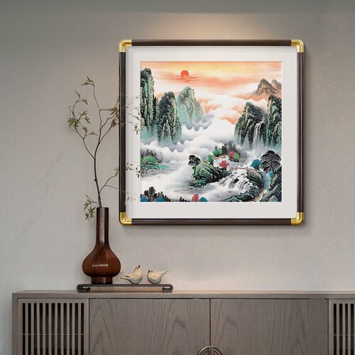 福地安居图挂画山水画新中式入户正对门装饰画靠山图聚财斗方国画