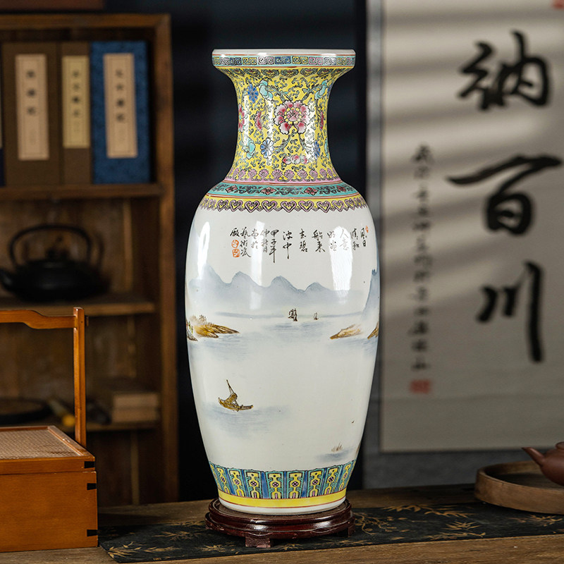 景德镇高60cm高端陶瓷大号花瓶客厅电视柜中式富贵竹插花装饰摆件