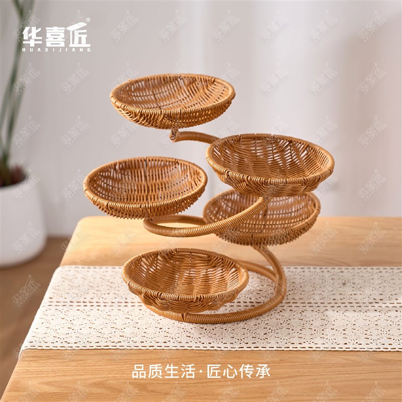 W366迎客松创意造型中国风手工多层果篮点心糖果干果篮托盘