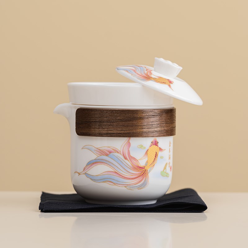羊脂玉旅行茶具套装便携式一壶六杯户外露营泡茶壶茶杯收纳包定制