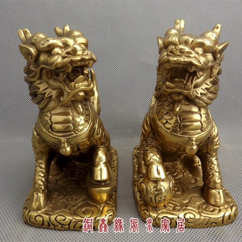 大号纯铜麒麟黄铜镇宅招财麒麟客厅办公室工艺品摆件家居摆设一对