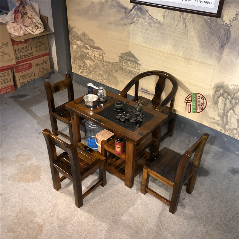 阳台泡茶桌椅组合新中式小茶台实木茶桌家用小型功夫茶几老船木桌