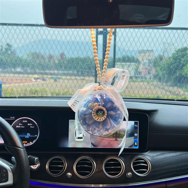 汽车挂件羽毛球礼物永生花车载后视镜车内创意吊坠车挂装饰礼物花
