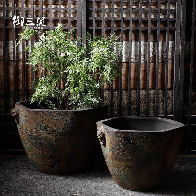 景德镇陶瓷金鱼仿古大缸流水摆件招财庭院六角水缸风水聚宝盆水池