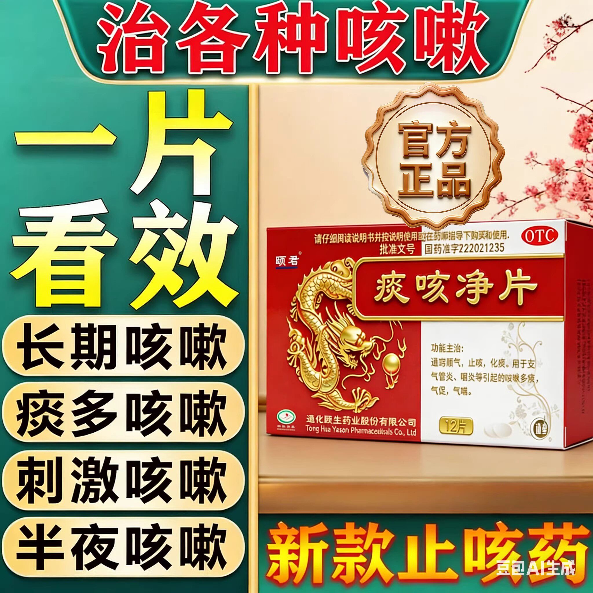 复方菠萝止咳化痰特药效蛋白酶肠溶片正品旗舰店痰咳净片