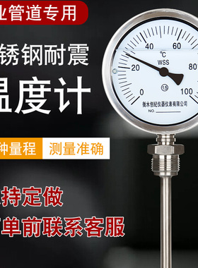 双金属温度计WSS-411径向/401轴向FN不锈钢耐震工业用管道温度表