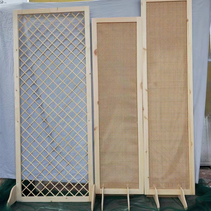 新款森系婚礼现场布置中式网格屏风婚庆用品订婚宴木制藤编道具