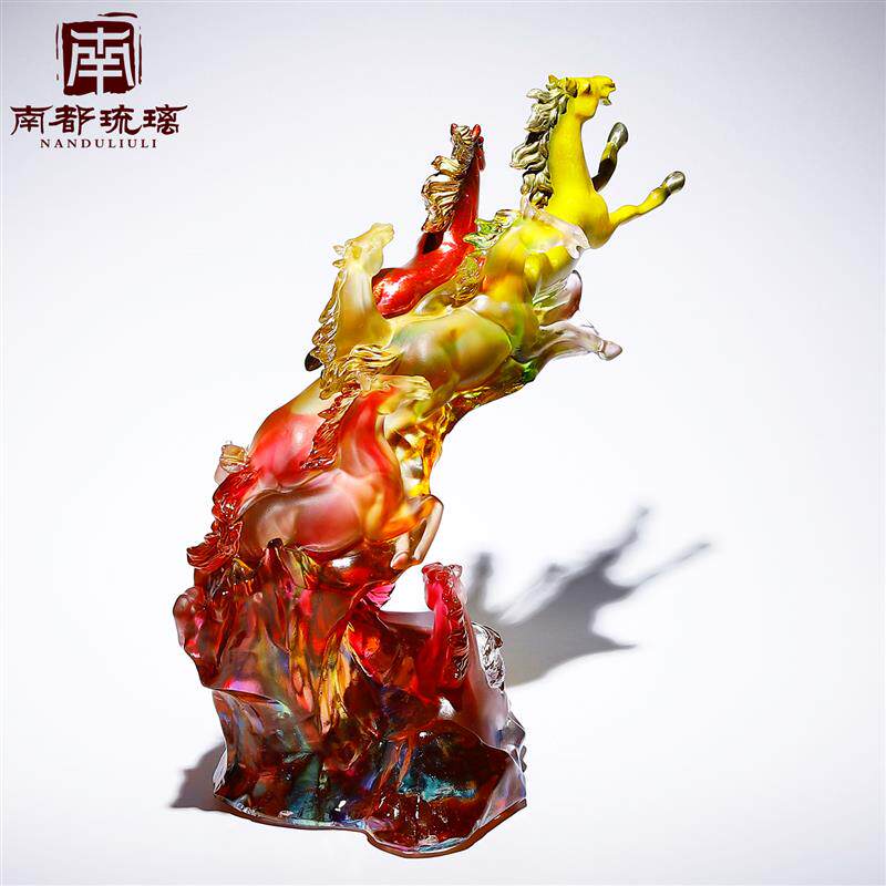非遗琉璃八骏马摆件家居办公风水装饰开业乔迁高端送礼艺术工艺品