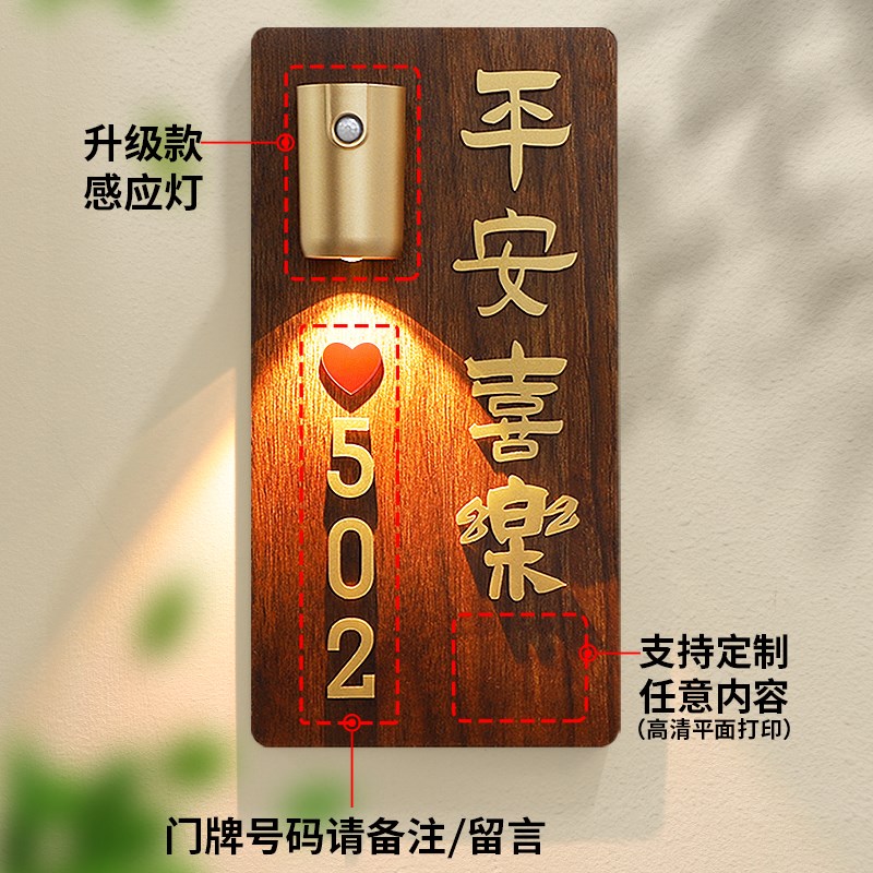 门牌定制平安喜乐入户门号码牌家用民宿大门轻奢创意门口装饰挂牌