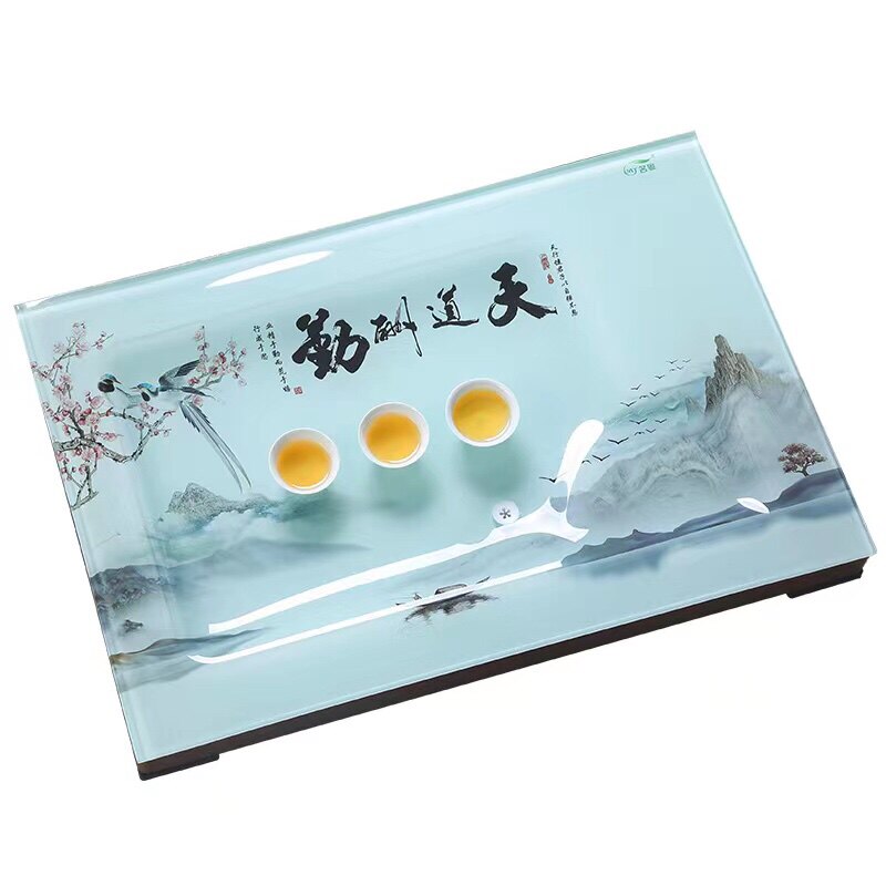 钢化玻璃茶盘琉璃家用铝底座排水式长方形大小号功夫茶具新品包邮